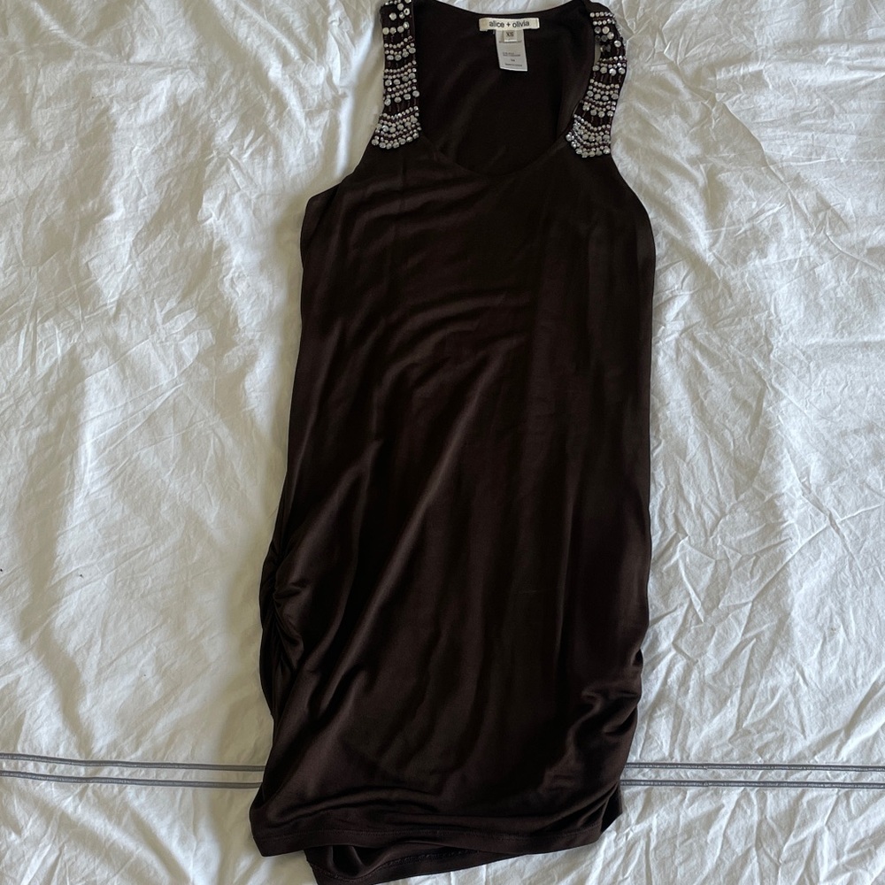 Alice + Olivia Brown Dress with Embellished Straps